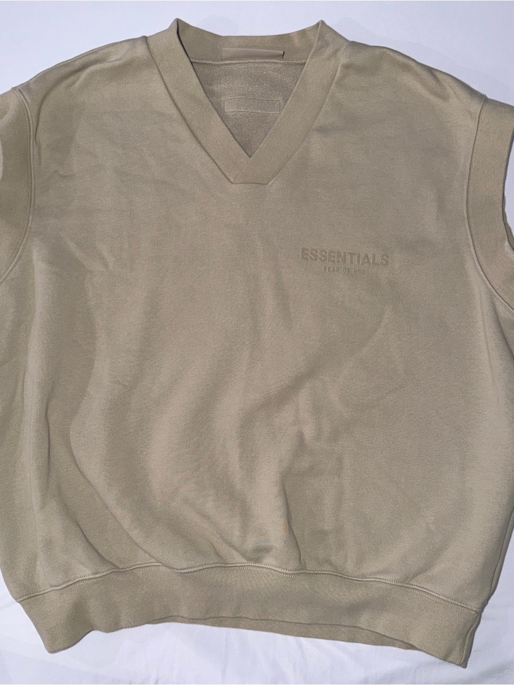 Essentials Men’s V-Neck Pullover Sweater in Khaki